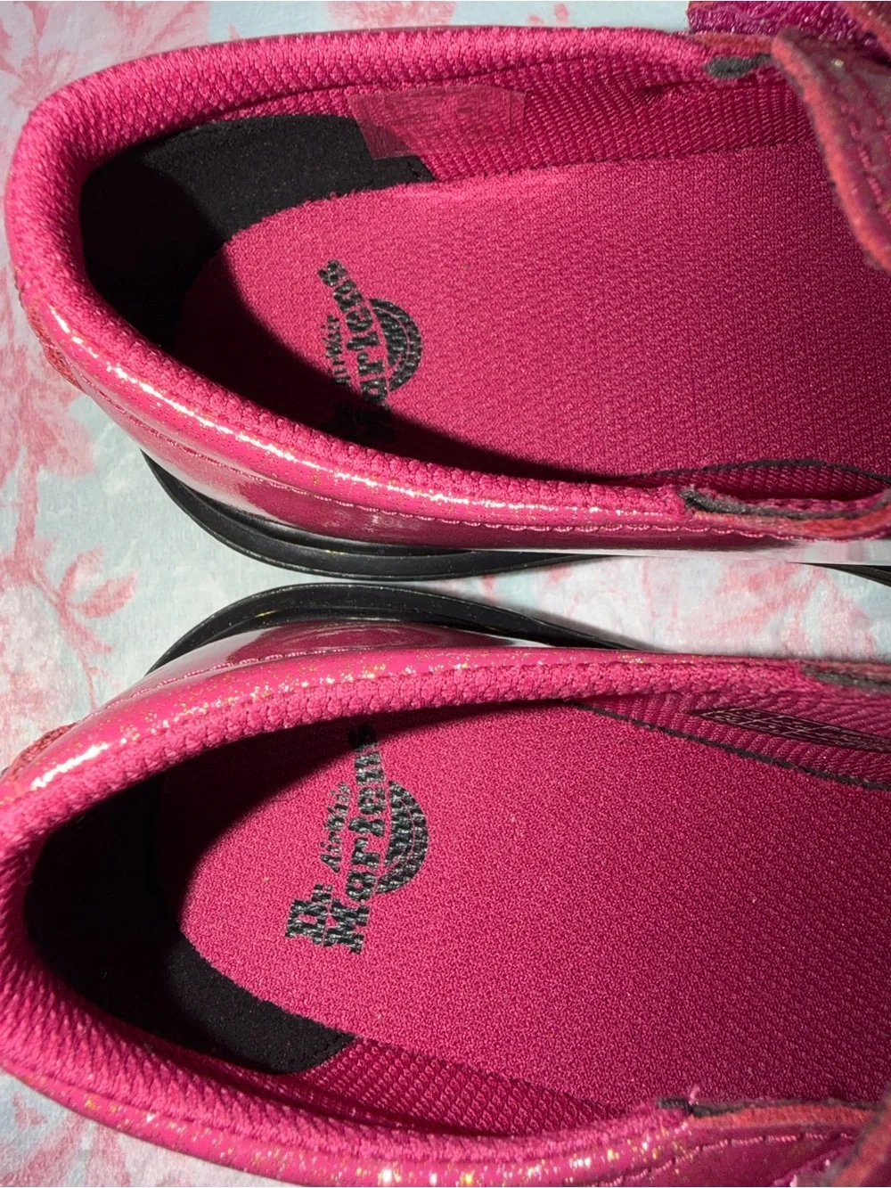 Dr. Martens Kids Glitter Mary Jane Shoes in Hot Pink